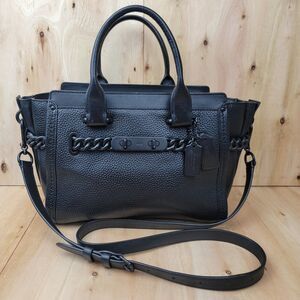 Coach Swagger Carryall Black Pebbled Leather Satchel Crossbody Bag Purse